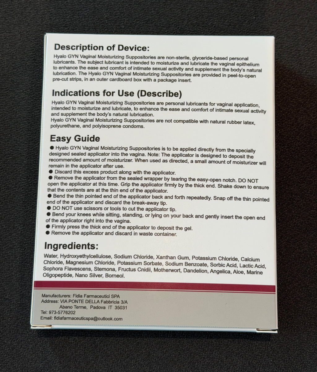 Hyalo GYN Vaginal Moisturizing Suppositories, 12 Inserts, Containing 10 Mg of Hyaluronic Acid, Provides Vaginal Hydration, Relieves Itching and Irritation, Restores Healthy Vaginal Odor